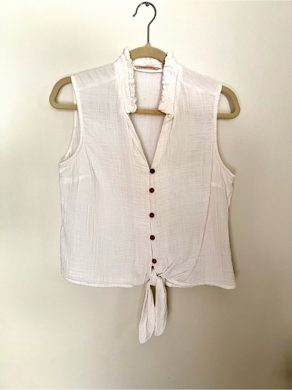 Soft Surroundings White Sleeveless Tie-Front Button Camisole